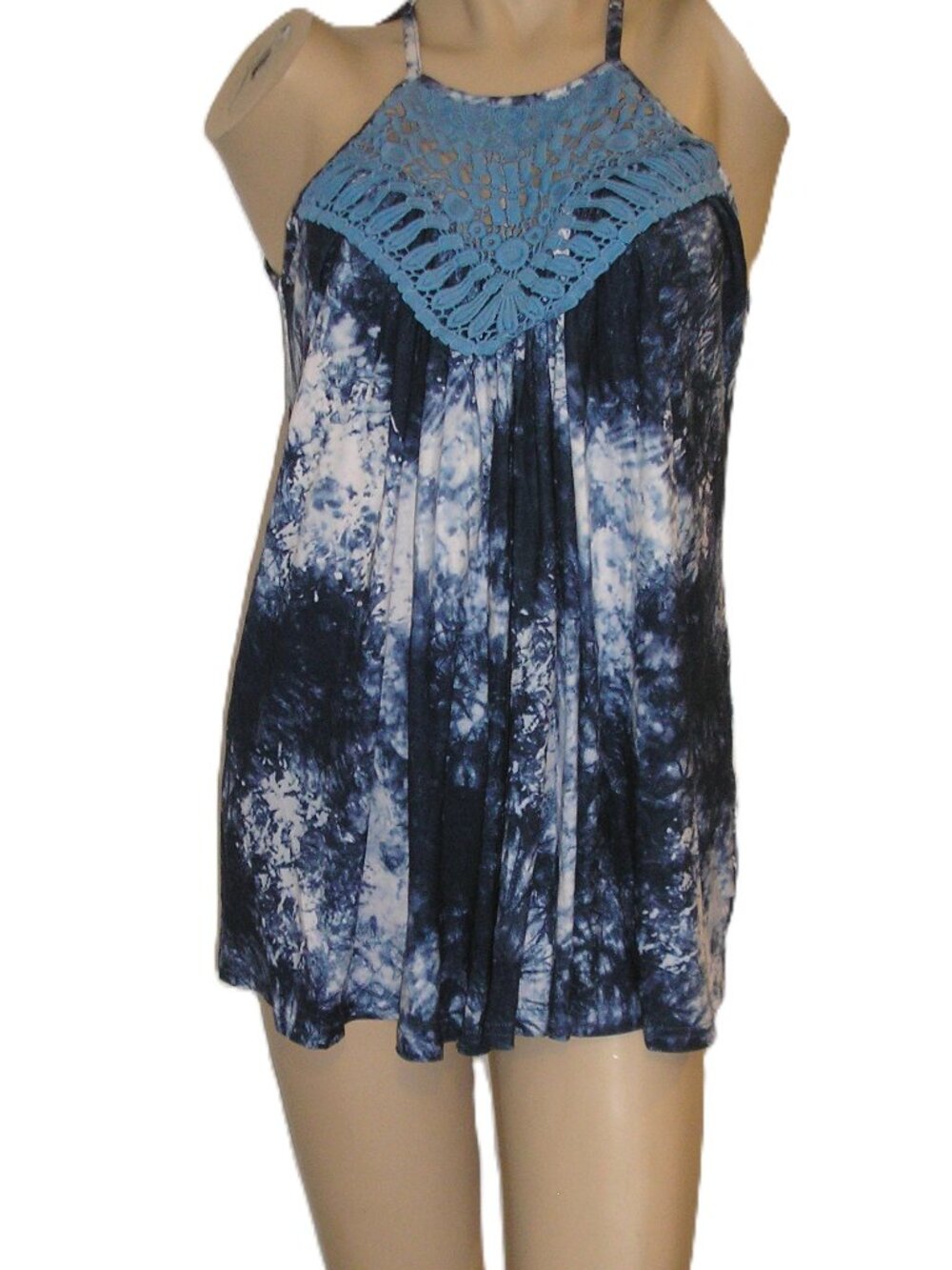 Blue Tie Dye Crochet Neckline Tank Top, Size XXL NEW NWOT